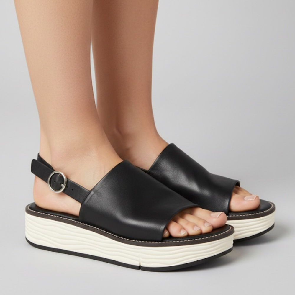 Mix Mooz Verity Black Leather Back Strap Platform Sandals Size 39